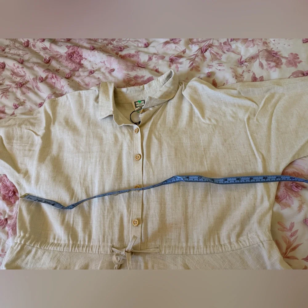 Anthropologie MoVint sz L Women Linen TieWaist Collared Button Dress Cottagecore - Picture 10 of 11